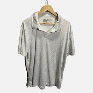 Into The AM Mens 2XL White Grey Geometric Dash Print Performance Polo Shirt